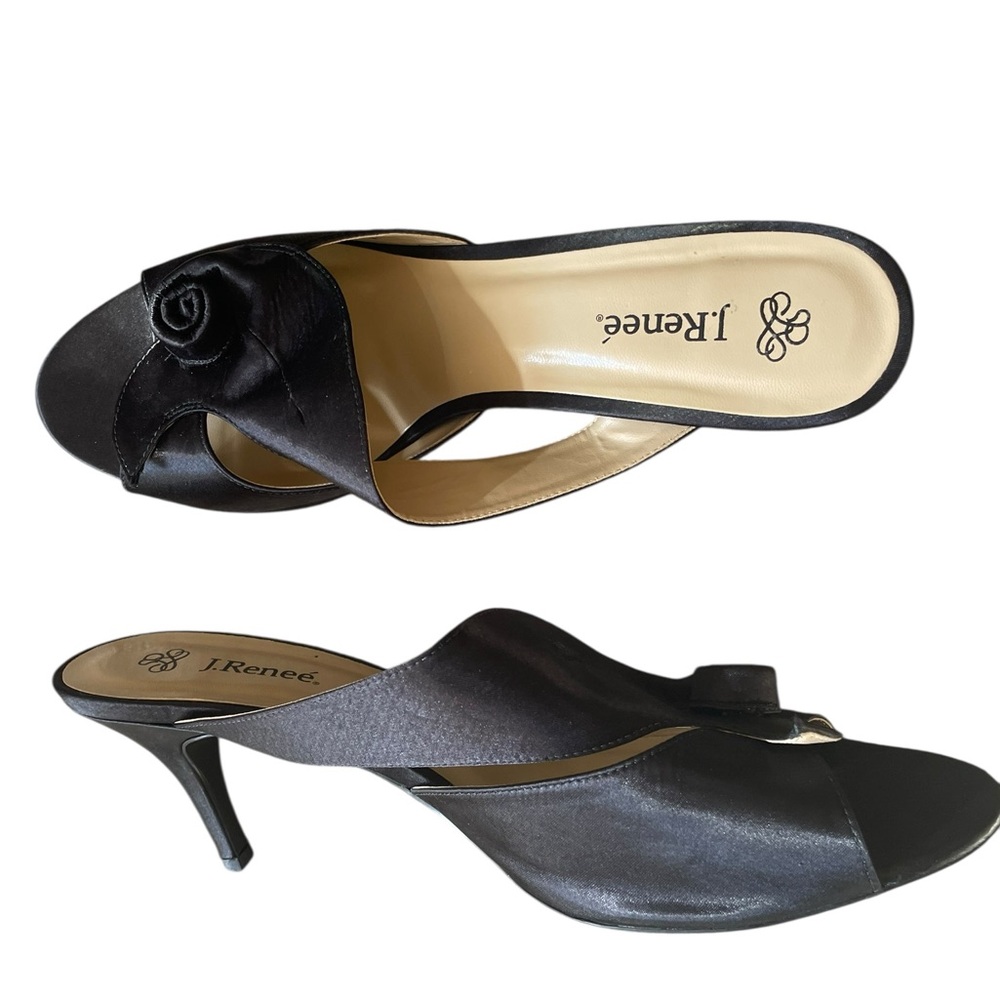 J.Renee Black Satin Rosette Slide Mules Size 13W - Picture 5 of 13
